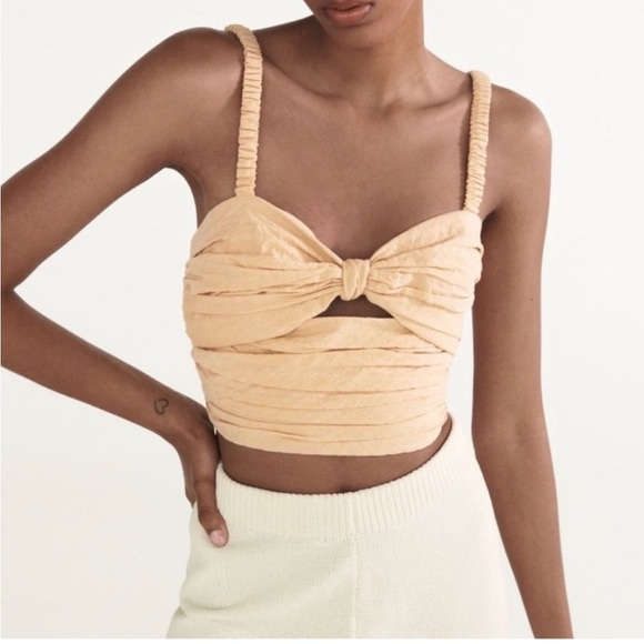 Zara Nude Ruched Smocked Cut Out Crop Tank Top Xs X-Small - Picture 1 of 6